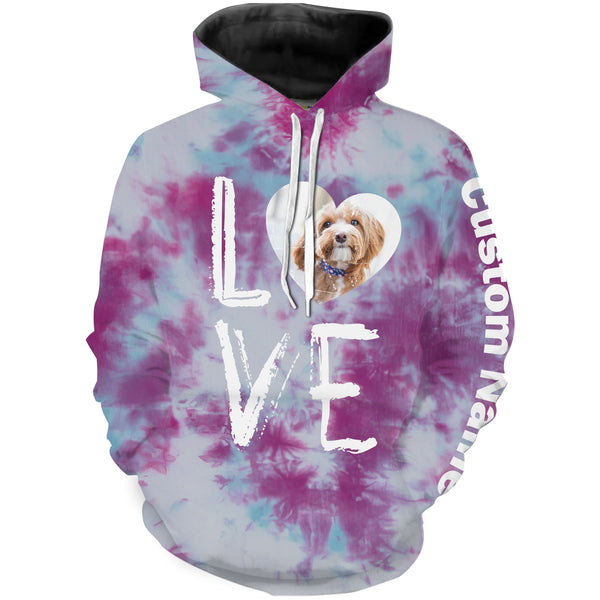 Dog Lover Tie Dye Look T-shirt Long Sleeve Hoodie| Custom Name 3D Shirt for Dog Owners Dog Mom Dog Dad JTSD313