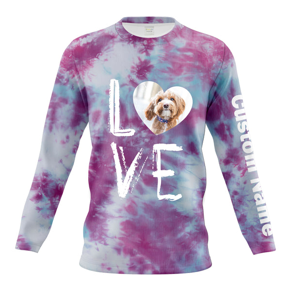 Dog Lover Tie Dye Look T-shirt Long Sleeve Hoodie| Custom Name 3D Shirt for Dog Owners Dog Mom Dog Dad JTSD313