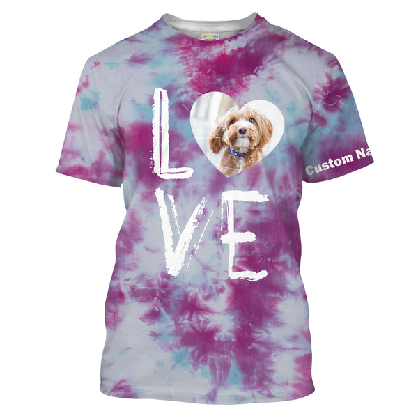 Dog Lover Tie Dye Look T-shirt Long Sleeve Hoodie| Custom Name 3D Shirt for Dog Owners Dog Mom Dog Dad JTSD313