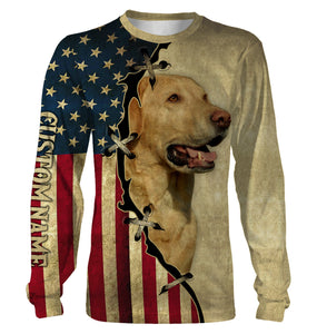 Labrador Retriever All Over Printed T-shirt Long Sleeve Hoodie| Custom American Flag Dog Lover Shirt| JTSD221