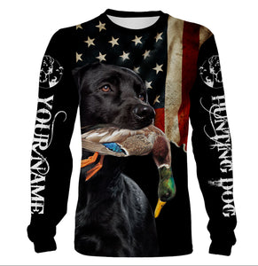 Hunting Dog Shirt| All Over Printed T-shirt Long Sleeve Hoodie| Custom American Flag Black Lab Shirt| JTSD223