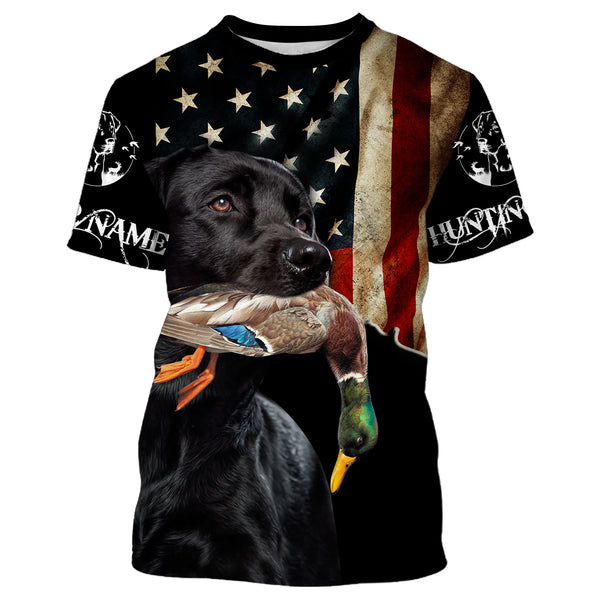 Hunting Dog Shirt| All Over Printed T-shirt Long Sleeve Hoodie| Custom American Flag Black Lab Shirt| JTSD223