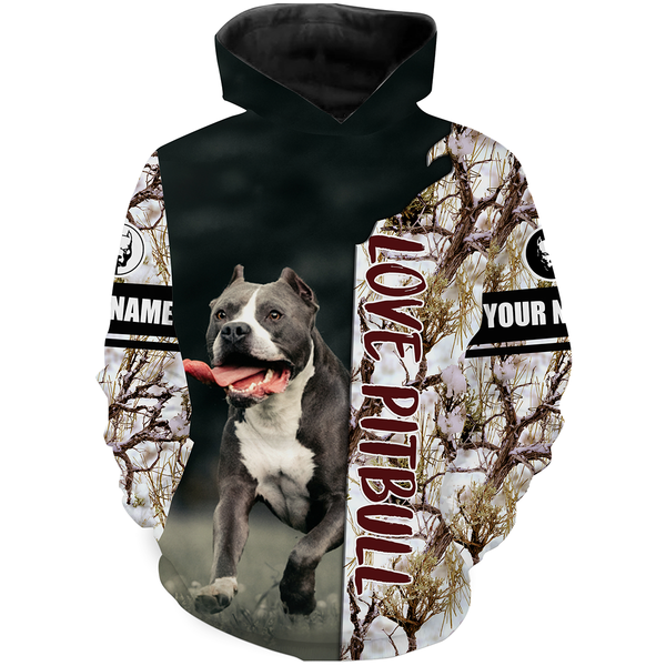 Pitbull 3D Full Printed Hoodie Long Sleeve| Custom Hunting Dog Shirt for Men Hunter Pitbull Dad| JTSD245