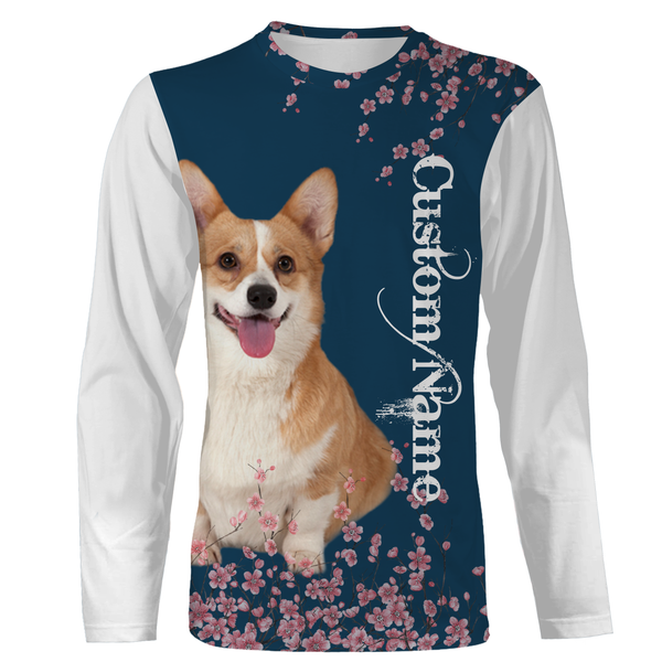 Cute Corgi Dog Floral All Over Print Shirt| Custom Cherry Blossom Corgi Shirt for Dog Mom Dog Dad| JTSD275