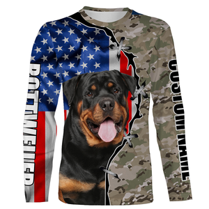 Rottweiler 3D All Over Printed Clothes| Custom Camo Hunting Dog Shirt with American Flag, Dog Lover JTSD214