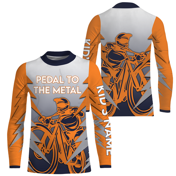 Personalized Mountain Biking Long Sleeve MTB Jersey, Pedal To Metal All Over Print Cycling Shirt| JTS435