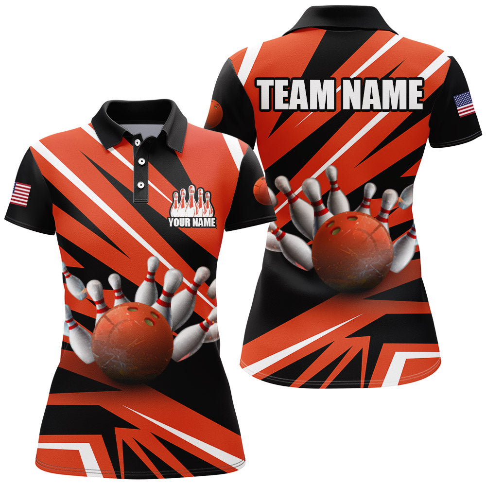 Custom Bowling Shirt for Women Orange&Black Bowling Jersey Bowling Team League Polo Shirt QZT39