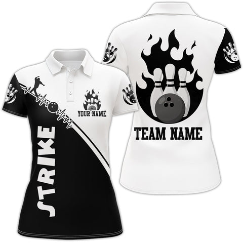 Black & White Bowling Shirt for Women Custom Bowling Team Jersey Bowling Polo Shirt QZT84