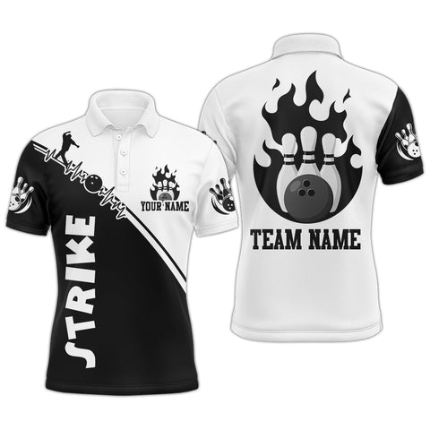 Black & White Bowling Shirt for Men Custom Bowling Team Jersey Bowling Polo Shirt QZT84