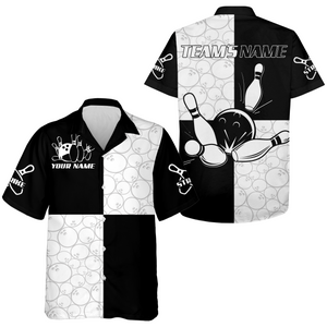 Black & White Bowling Shirt for Men Women Custom Bowling Team Jersey League Hawaii Shirt QZT101