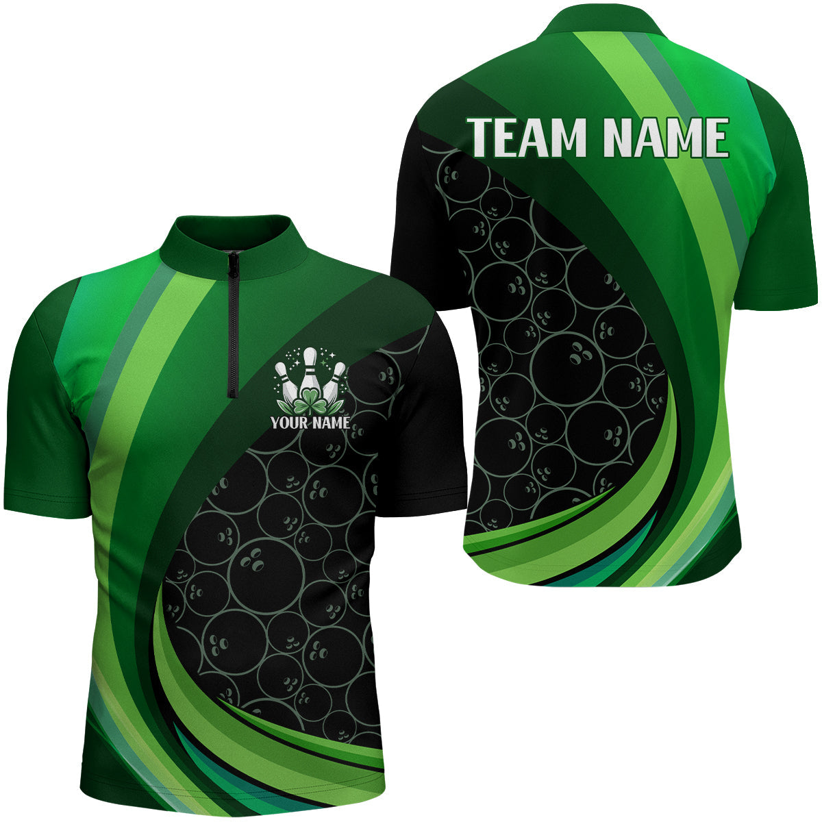 Lucky Bowling Shirt for Men St. Patrick Day Bowling Shirt Custom Green Quarter-Zip Team Shirt QZT224