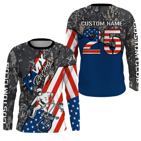 Camouflage American off-road jersey patriotic BMX racing shirt UPF30+ dirt jumps Cycling adult&kid| SLC14