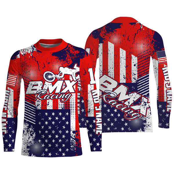 Patriotic BMX racing jersey personalized UPF30+ American rider shirt US off-road Cycling adult&kid| SLC15