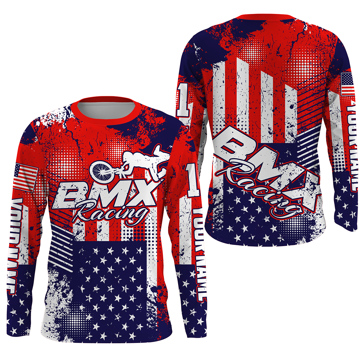 Patriotic BMX racing jersey personalized UPF30+ American rider shirt US off-road Cycling adult&kid| SLC15