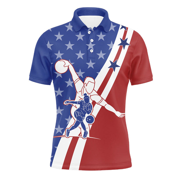 American Flag Bowling Jersey For Men Personalized Bowling Polo Shirt Patriotic Bowling Team Shirt BDT31