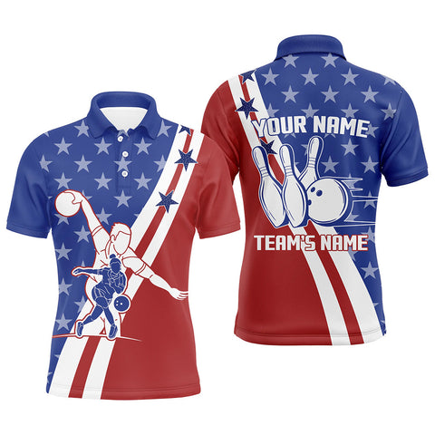 American Flag Bowling Jersey For Men Personalized Bowling Polo Shirt Patriotic Bowling Team Shirt BDT31