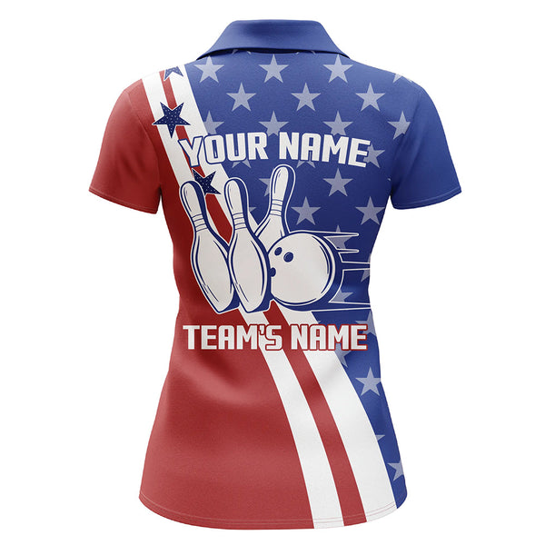 American Flag Bowling Jersey For Women Personalized Bowling Polo Shirt Patriotic Bowling Team Shirt BDT32