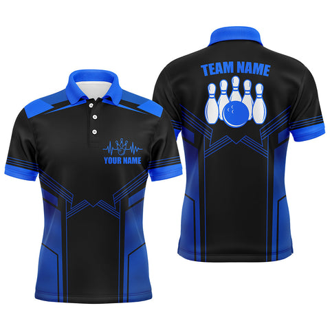 Blue Bowling Shirt For Men Custom Name Bowling Polo Shirt Men's Bowling Team Jersey BDT21