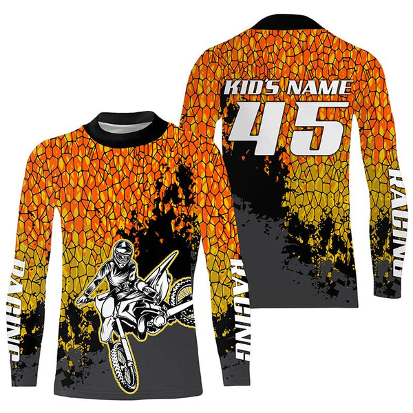 Dirt Bike Jersey Kid Men Women UPF30+ Personalized Orange Motocross Racing Shirt MX SX Off-Road PDT461