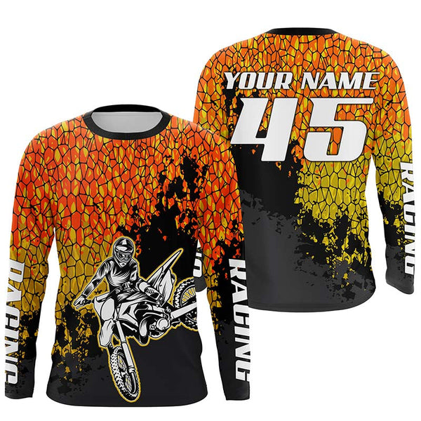 Dirt Bike Jersey Kid Men Women UPF30+ Personalized Orange Motocross Racing Shirt MX SX Off-Road PDT461