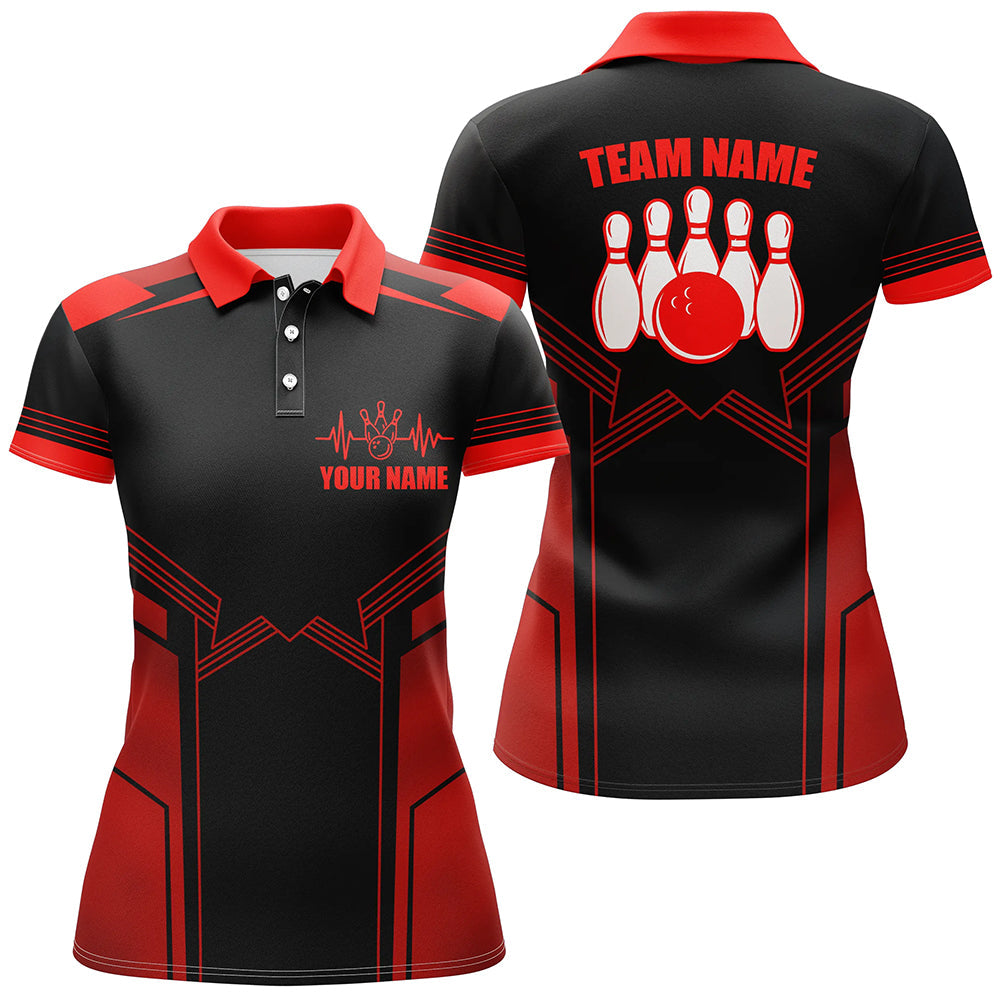 Red Bowling Polo Shirt for Women Custom Bowling Jersey With Name Ladies Bowling Team Shirt BDT71