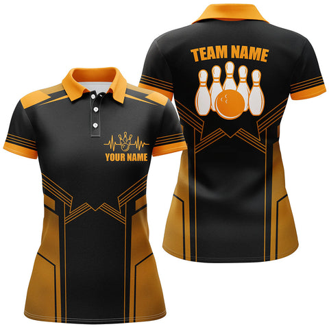 Orange Bowling Polo Shirt for Women Custom Bowling Jersey With Name Ladies Bowling Team Shirt BDT75