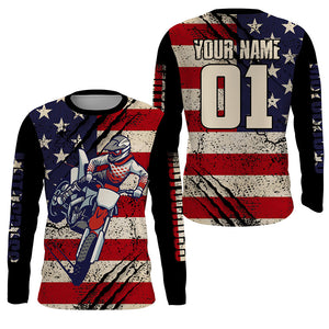 American Flag MX Jersey UPF30+ Custom Dirt Bike Shirt Men Women Kid Long Sleeve Motocross Patriotic PDT483