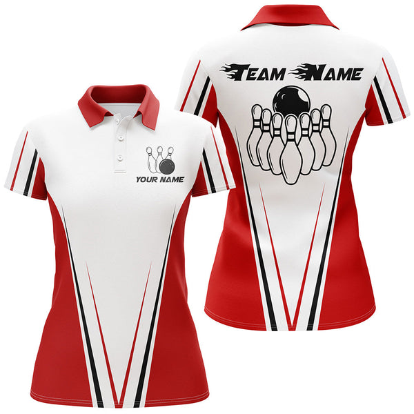 Red And White Women Bowling Shirt Personalized Custom Name Bowling Polo Shirt for Team Bowler Jersey BDT17