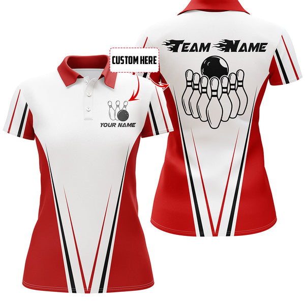 Red And White Women Bowling Shirt Personalized Custom Name Bowling Polo Shirt for Team Bowler Jersey BDT17