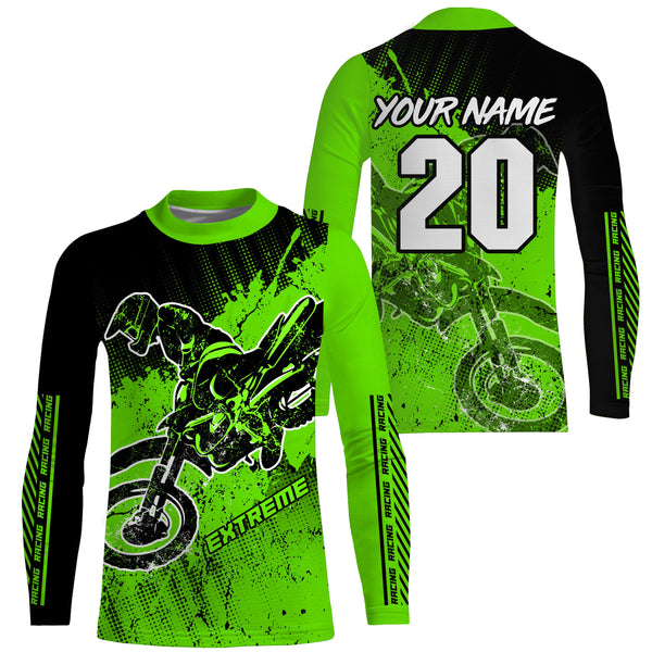 Green Motocross kid men women jersey custom UPF30+ extreme off-road dirt bike shirt motorcycle PDT330