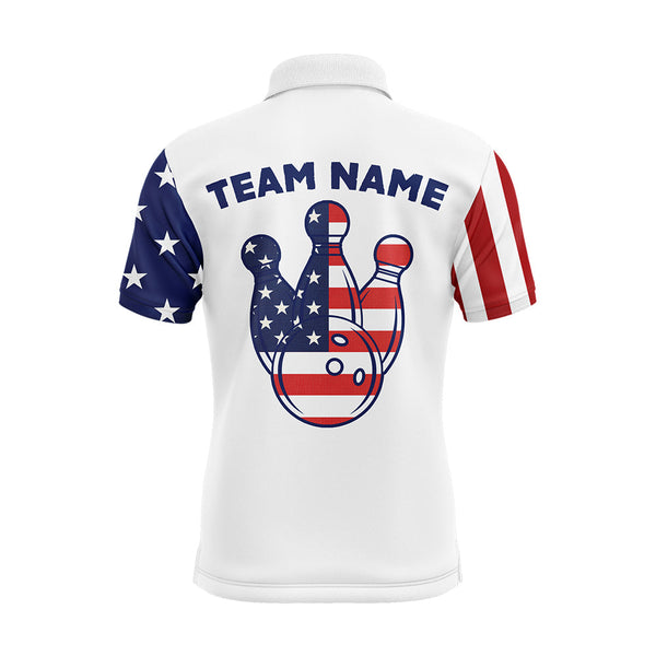 Custom Bowling Polo Shirt For Men American Flag Bowling Team Jersey Patriotic Bowling League Shirt BDT122