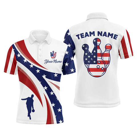 Custom Bowling Polo Shirt For Men American Flag Bowling Team Jersey Patriotic Bowling League Shirt BDT122