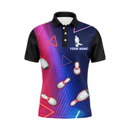 Navy Bowling Shirt For Men Custom Name Polo Bowling Jersey Men's 3D Bowling Team Shirt BDT45