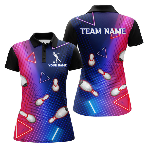 Navy Bowling Shirt For Women Custom Name Polo Bowling Jersey Ladies 3D Bowling Team Shirt For Women BDT46