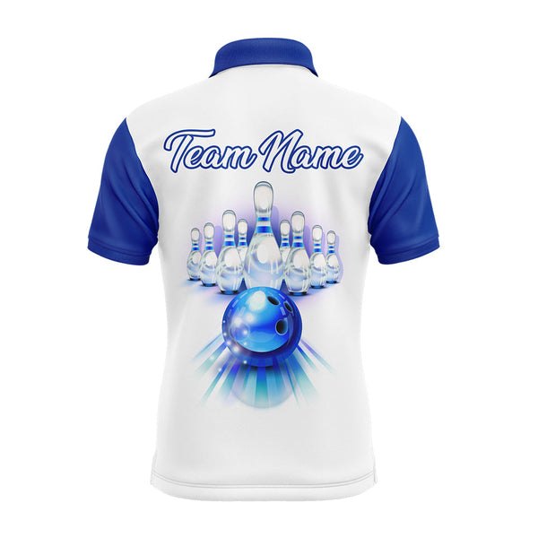 Custom Bowling Polo Shirt for Men Blue Bowling Jersey With Name 3D Bowling Team Shirt For Men BDT86