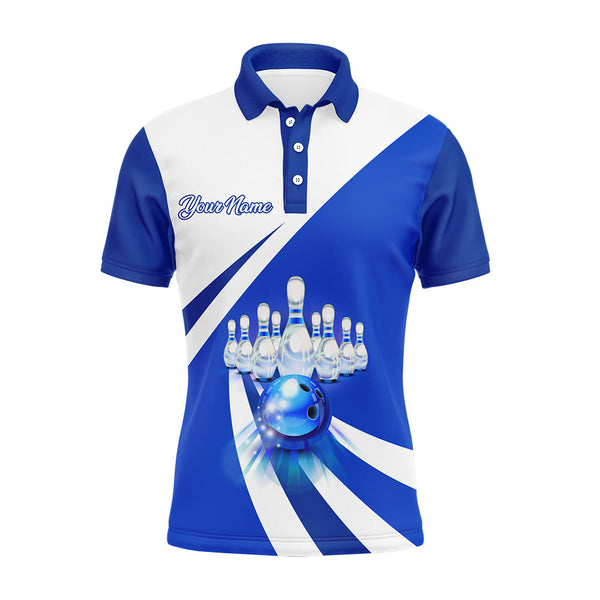 Custom Bowling Polo Shirt for Men Blue Bowling Jersey With Name 3D Bowling Team Shirt For Men BDT86