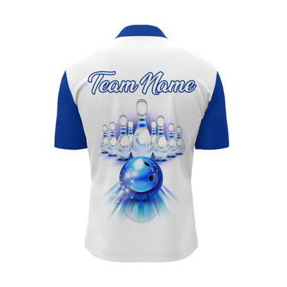 Custom Bowling Quarter Zip Shirt for Men Blue Bowling Jersey 1/4 Zip Bowling Team League Shirt  BDT88