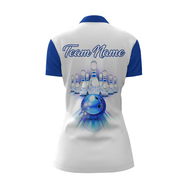 Custom Bowling Quarter Zip Shirt for Women Blue Bowling Jersey Ladies Bowling Team League Shirt BDT89