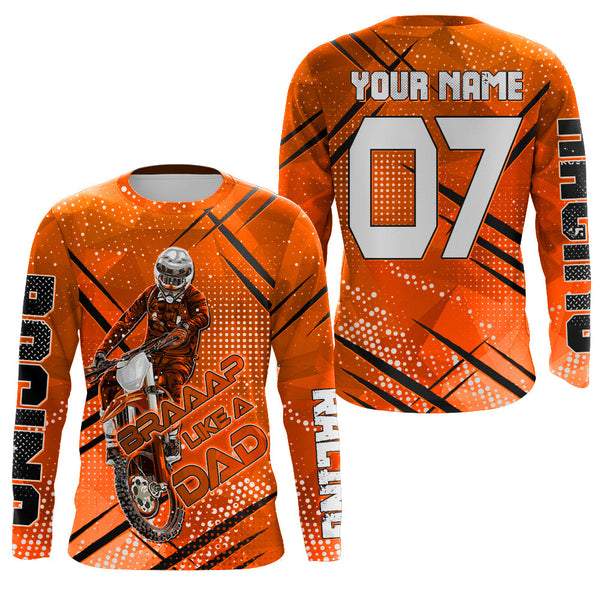 Personalized Orange Motocross Dad Jersey UPF30+ Brap Like A Dad Dirt Bike Shirt Off-Road Motorcycle PDT490