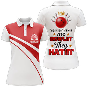 Red&White Bowling Polo Shirt Funny Personalized Bowling Shirt Women Custom Bowling Jersey for Team BDT13