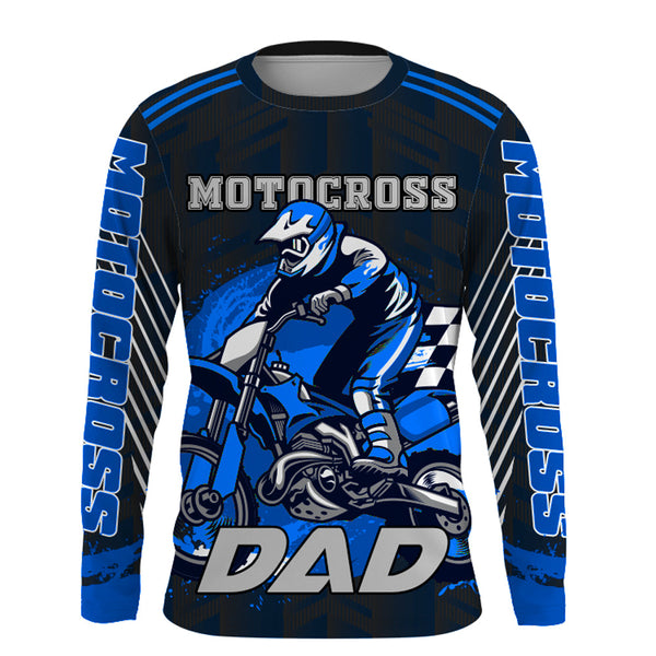 Blue Motocross Dad Jersey UPF30+ Personalized MX Shirt Dirt Bike Off-Road Long Sleeves PDT497