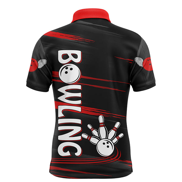 Personalized Bowling Polo Shirt For Men Red And Black Bowling Shirt For Team Custom Bowling Jerseys BDT07