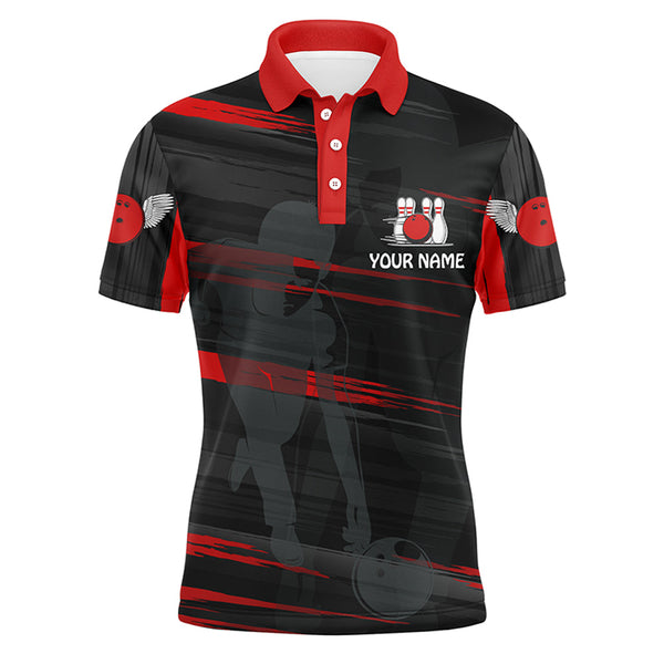 Personalized Bowling Polo Shirt For Men Red And Black Bowling Shirt For Team Custom Bowling Jerseys BDT07