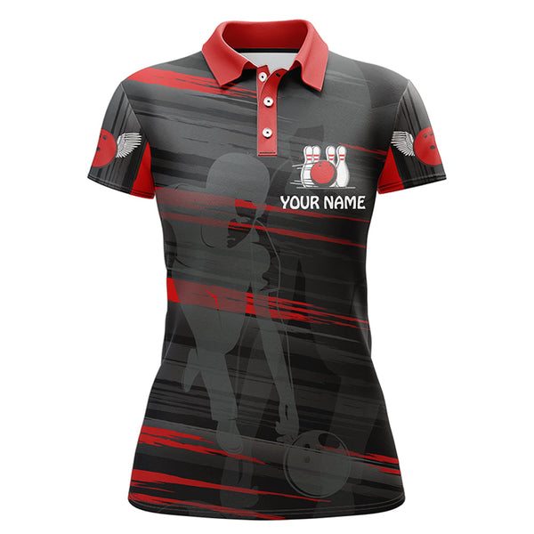 Personalized Bowling Polo Shirt For Women Red And Black Bowling Shirt For Team Custom Bowling Jersey BDT08