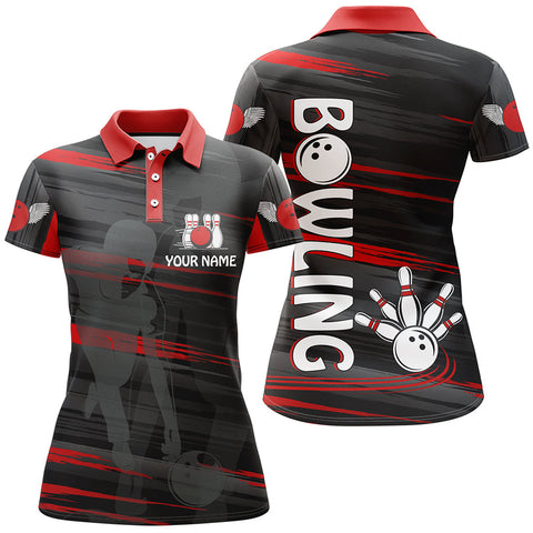 Personalized Bowling Polo Shirt For Women Red And Black Bowling Shirt For Team Custom Bowling Jersey BDT08