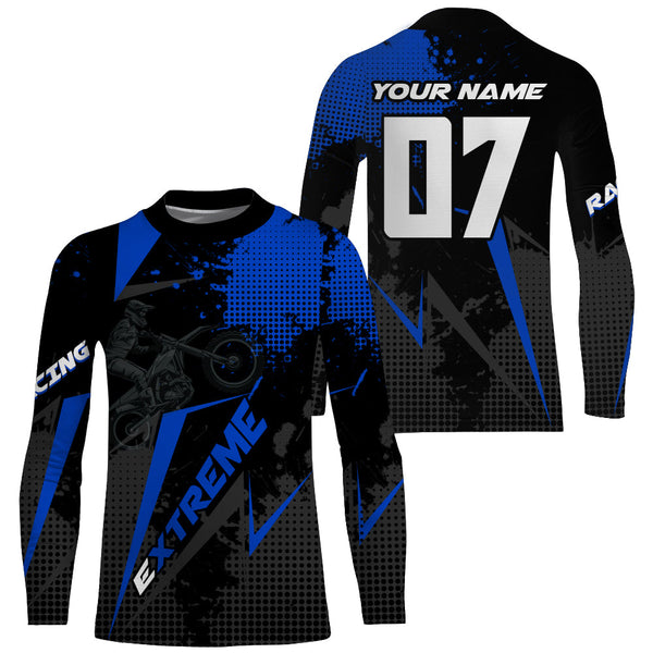 Custom Dirt Bike Jersey UPF30+ Blue Motocross Shirt For Men Women Youth MX SX Long Sleeve PDT505