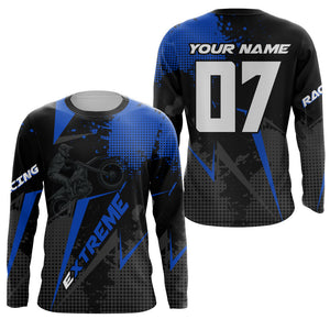 Custom Dirt Bike Jersey UPF30+ Blue Motocross Shirt For Men Women Youth MX SX Long Sleeve PDT505