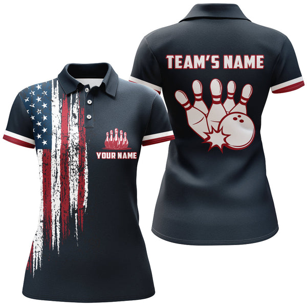 Custom Bowling Shirt With Name American Flag Bowling Jersey For Women Bowling Polo Shirt For Team BDT34