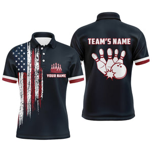 Custom Bowling Shirt With Name American Flag Bowling Jersey For Men Bowling Polo Shirt For Team BDT33