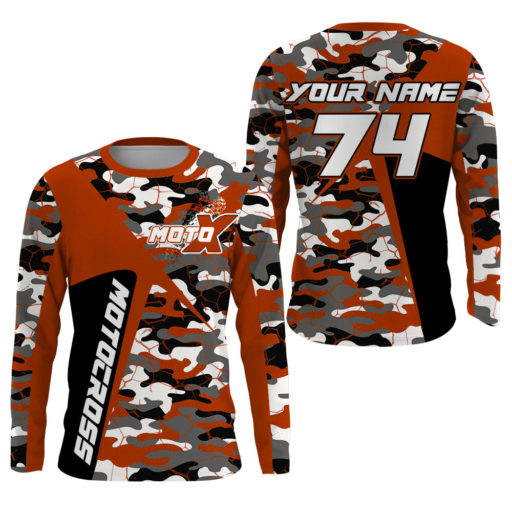 Custom Kid Men Women Dirt Bike MX Jersey UPF30+ Orange Camo Motocross Shirt Extreme MotoX Racing PDT518